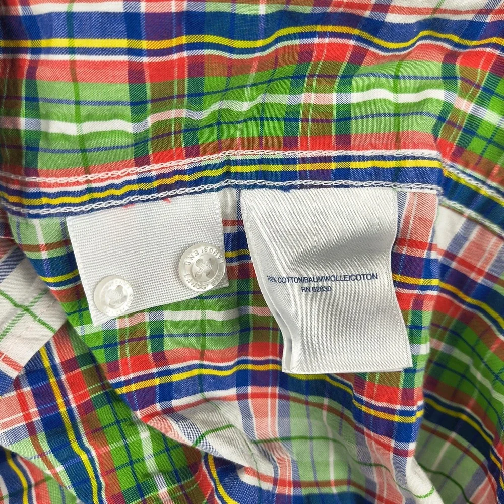 Lands End Men XXL Traditional Fit Short Sleeve Button Down Plaid Shirt Green Red